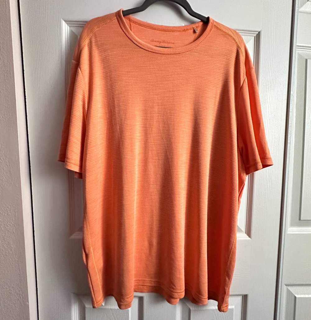 Tommy Bahama Island Zone Orange CoolMax Tencel Short Sleeve T-shirt Mens Size XL